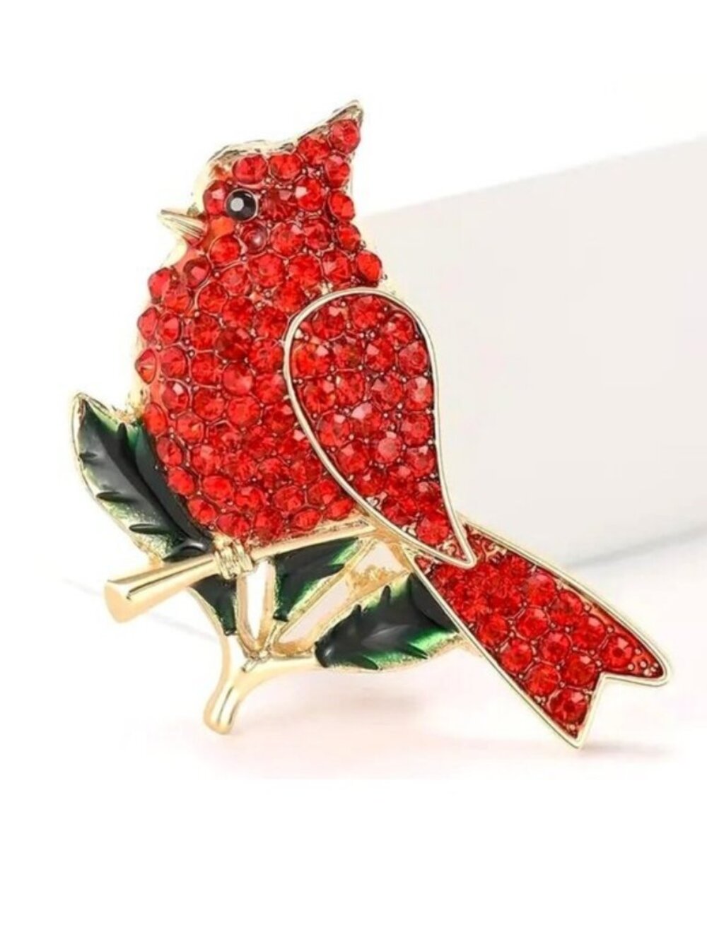 Brooch Red Bird Cardinal Rhinestone Enamel Heaven Sparkle Trendy Stylish Glam